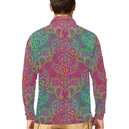 Boho Pattern Print Design 02 Long Sleeve Polo Shirt For Men's