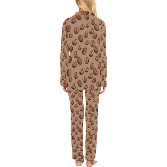 Coffee Pattern Print Design 07 Women's Long Pajama Set