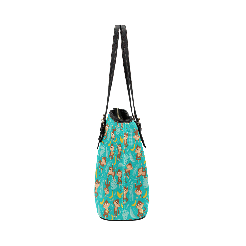 Monkey Happy Design Themed Print Leather Tote Bag