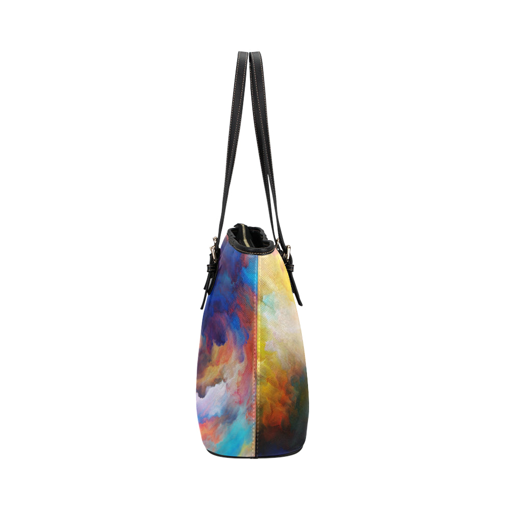 Vortex Twist Swirl Water Color Design Leather Tote Bag