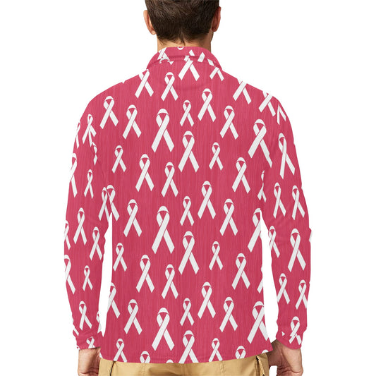 Breast Cancer Awareness Symbol Long Sleeve Polo Shirt For Men's