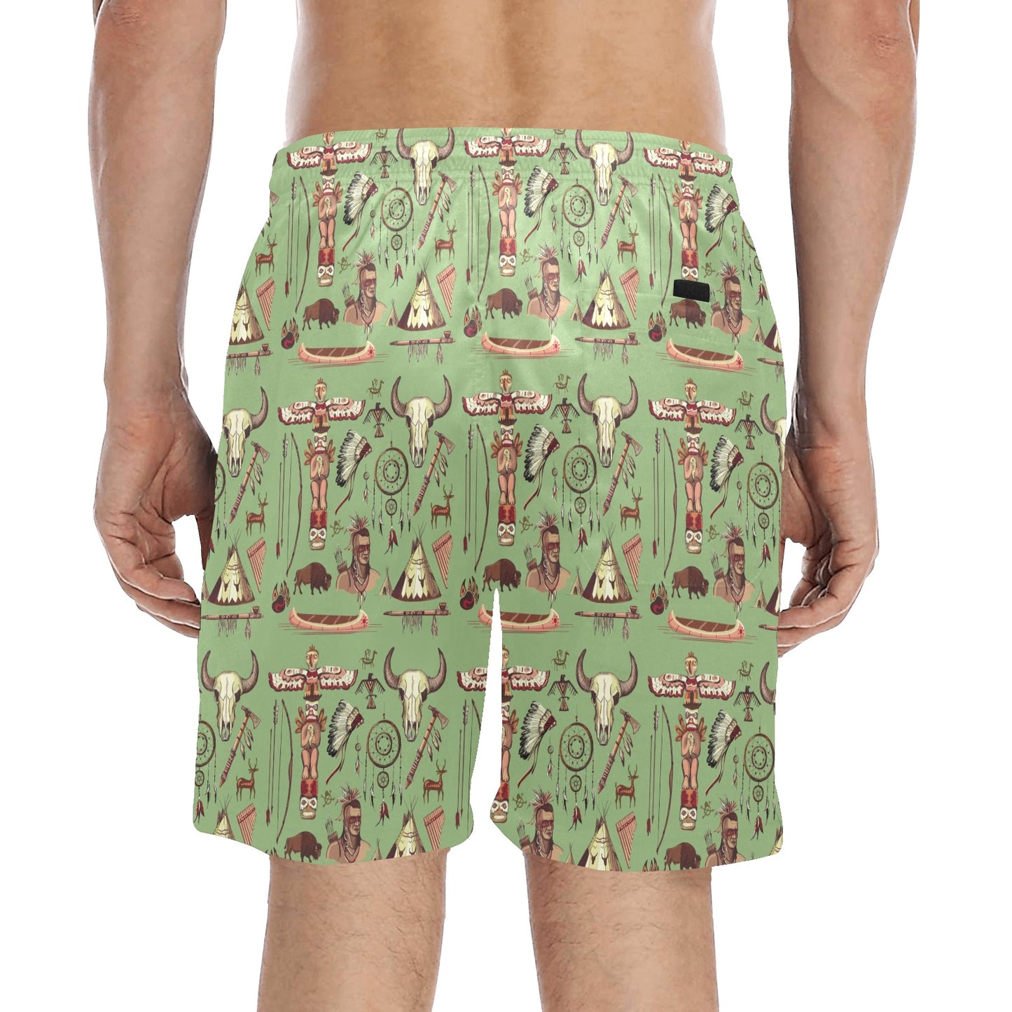 Native Indian Themed Design Print Men's Swim Trunks Beach Shorts