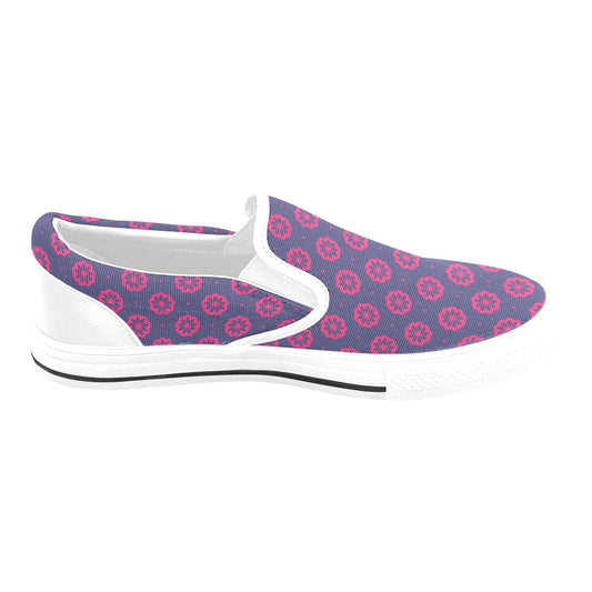 Water Lily Print Design LKS301 White Slip Ons Canvas Women's Shoes