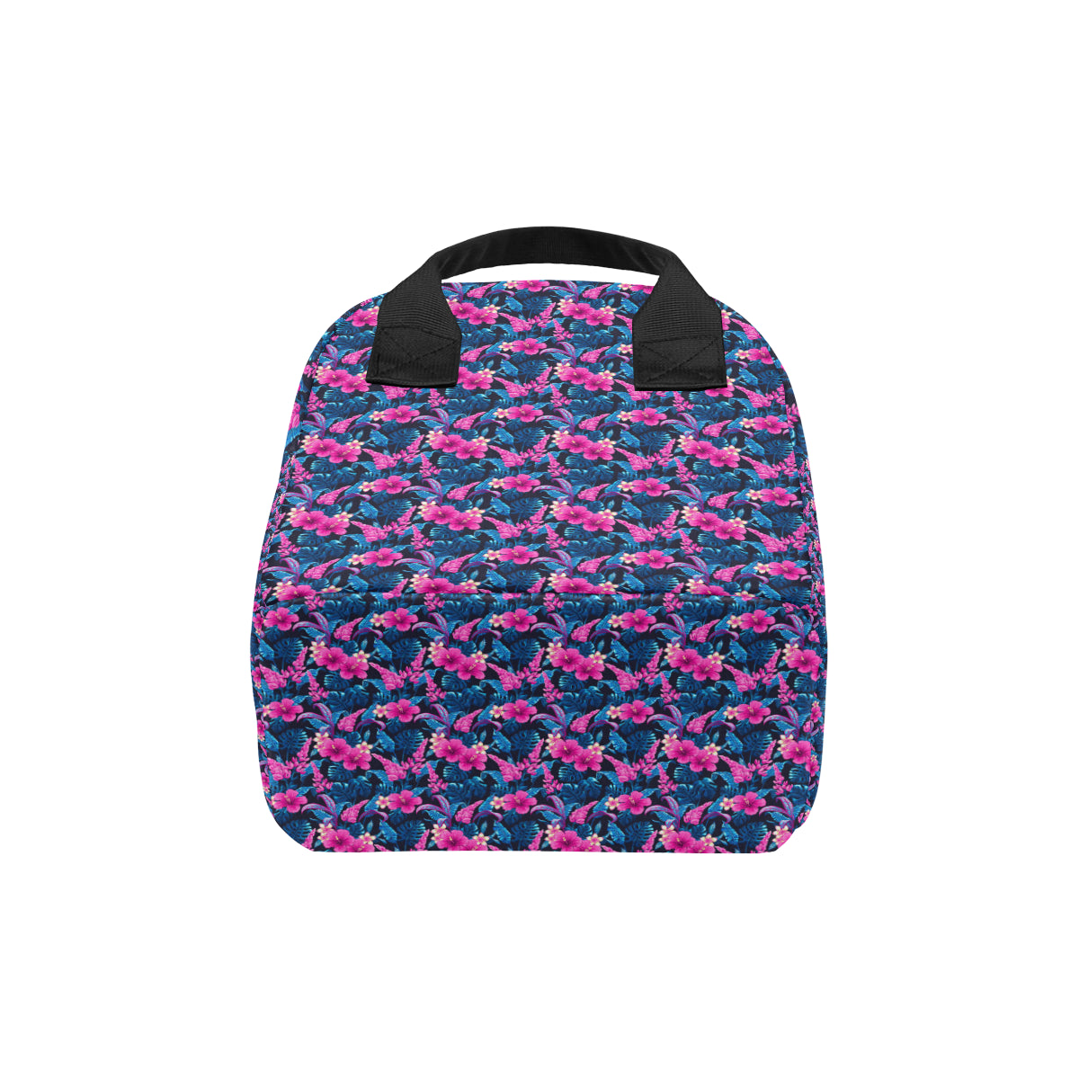 Tropical Folower Pink Themed Print Insulated Lunch Bag