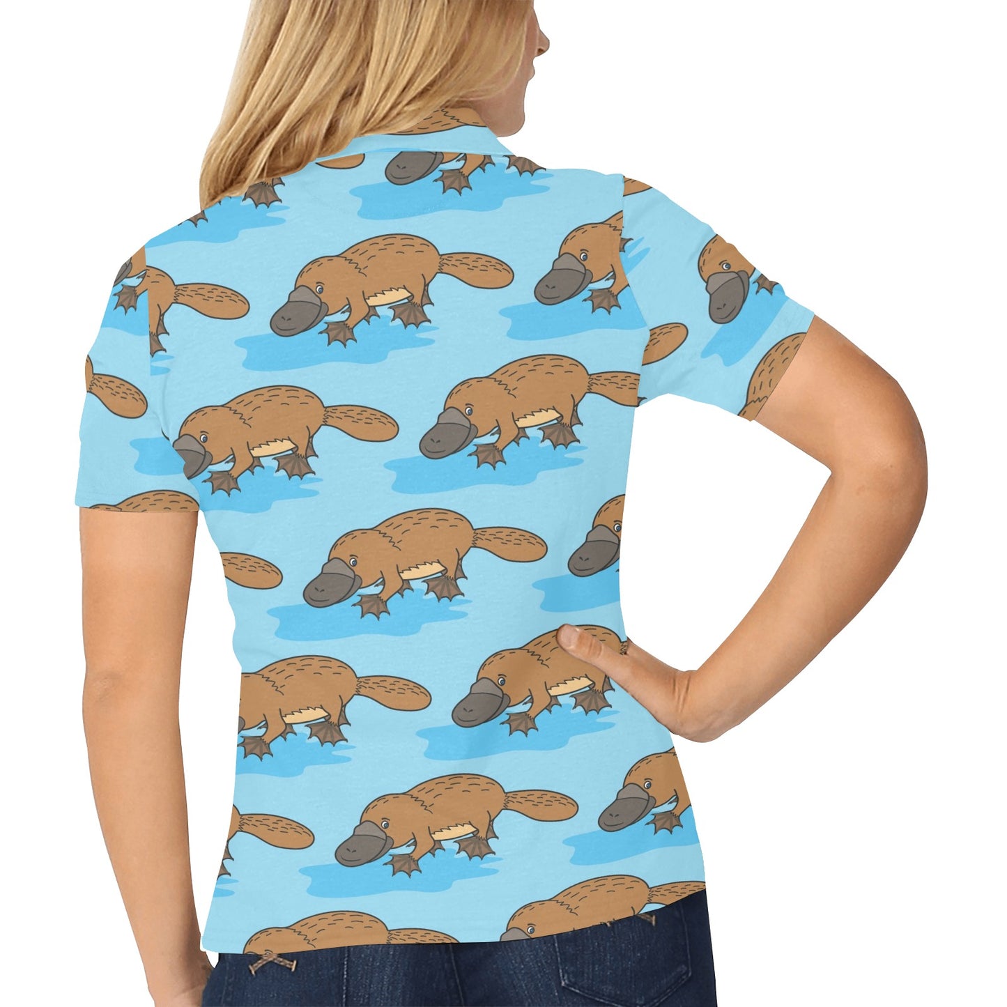Platypus Pattern Print Design A02 Women's Polo Shirt