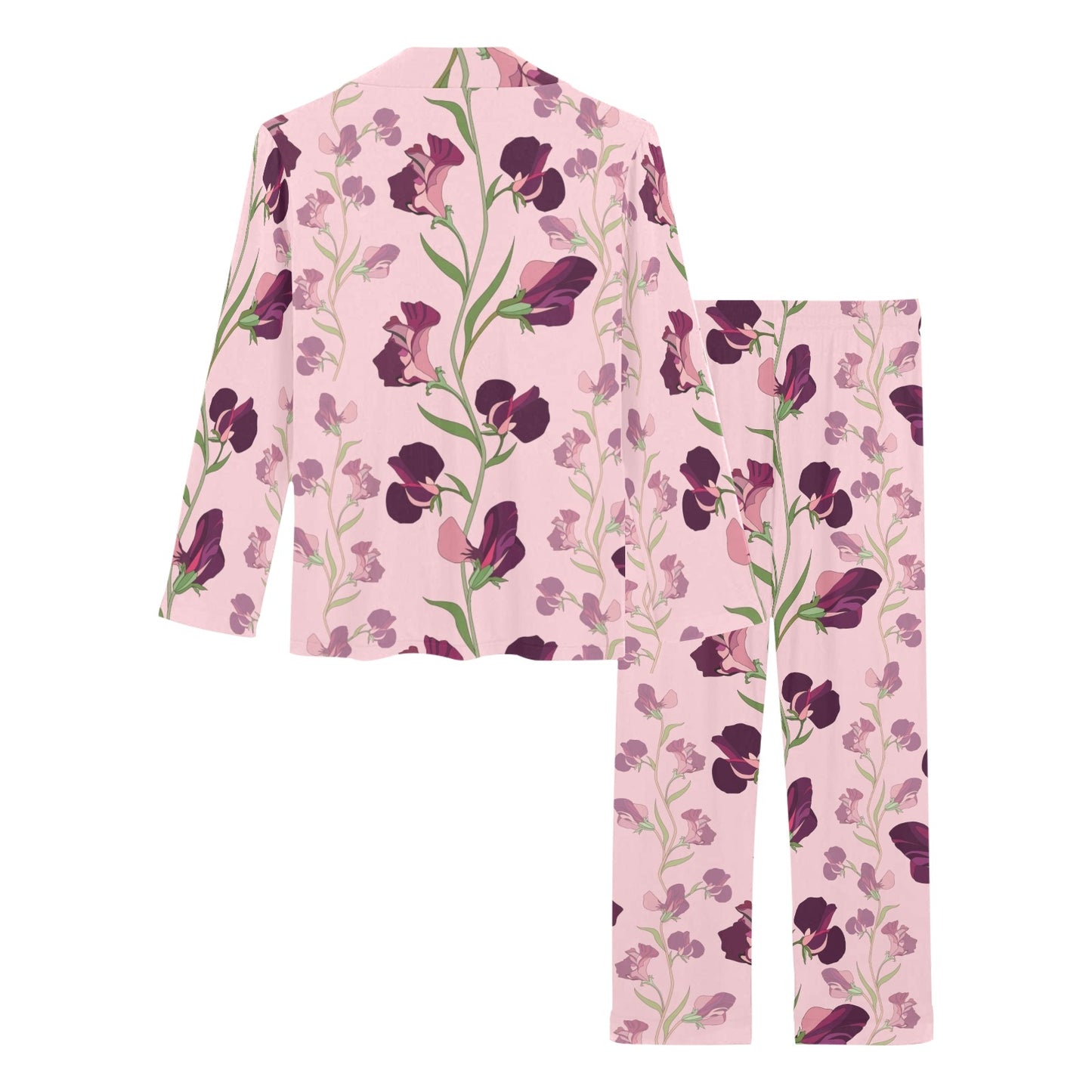 Peony Pattern Print Design PE09 Women's Long Pajama Set