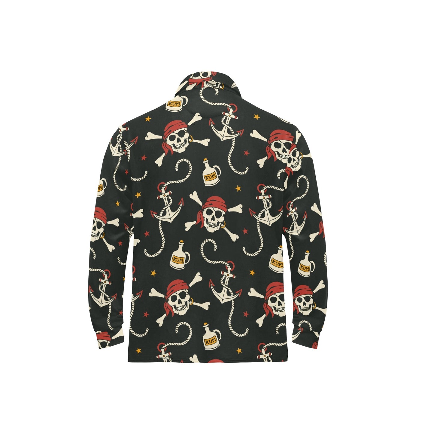 Pirate Pattern Print Design A02 Long Sleeve Polo Shirt For Men's