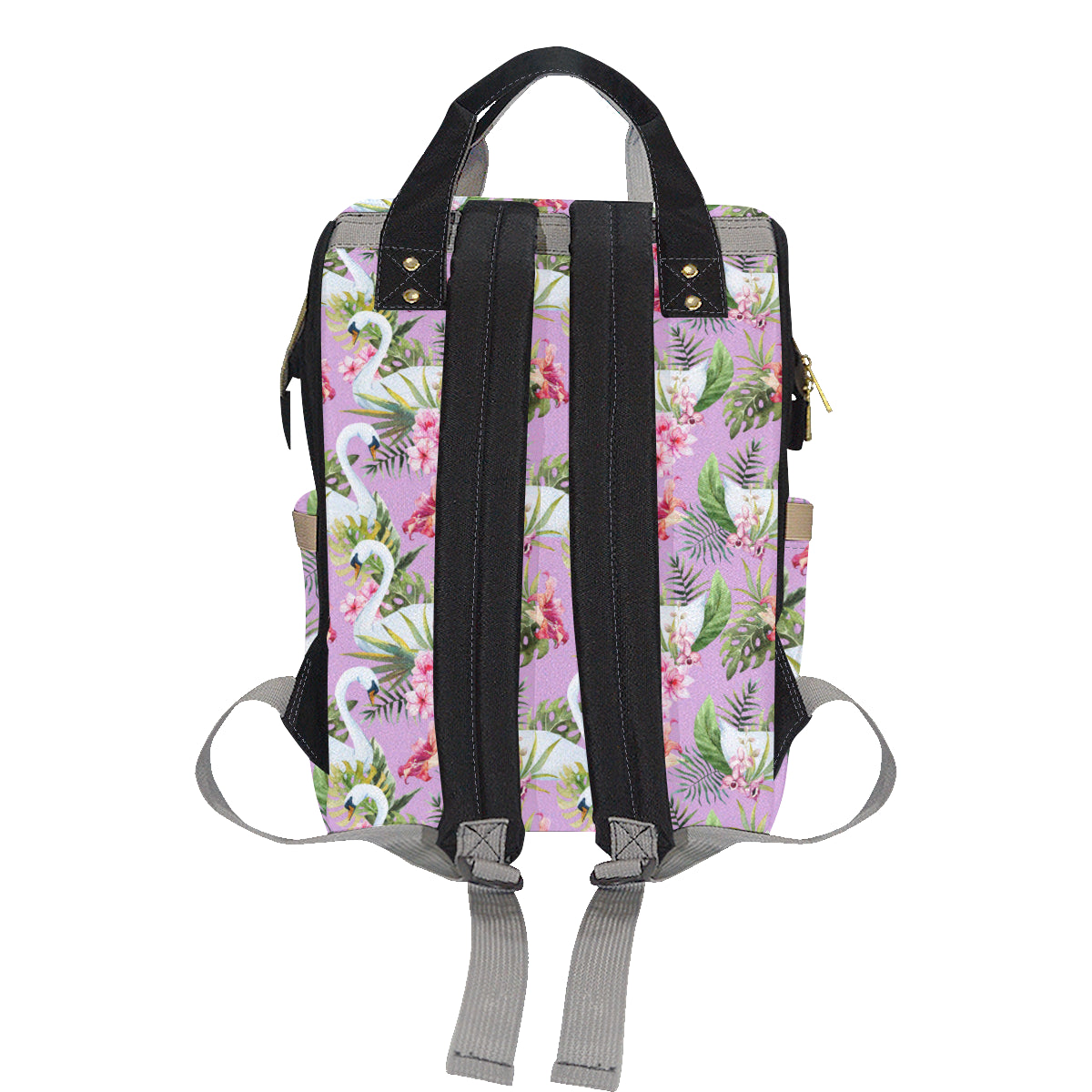 Swan with Flower Pattern Print Design 01 Diaper Bag Backpack