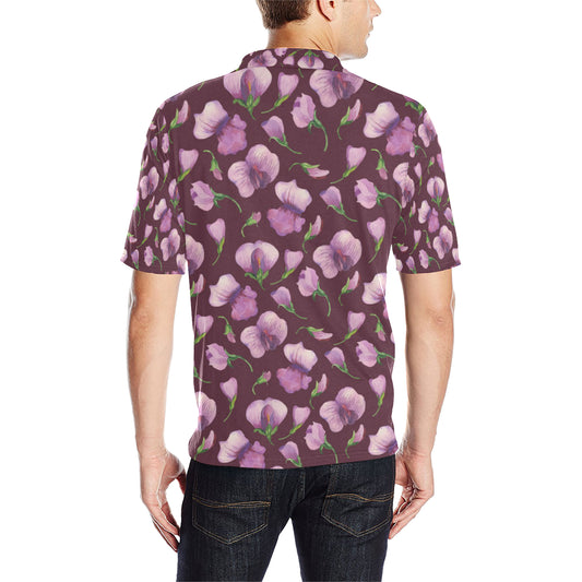 Peony Pattern Print Design PE010 Men Polo Shirt