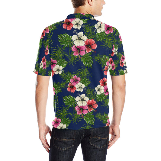 Hibiscus Pattern Print Design HB028 Men Polo Shirt