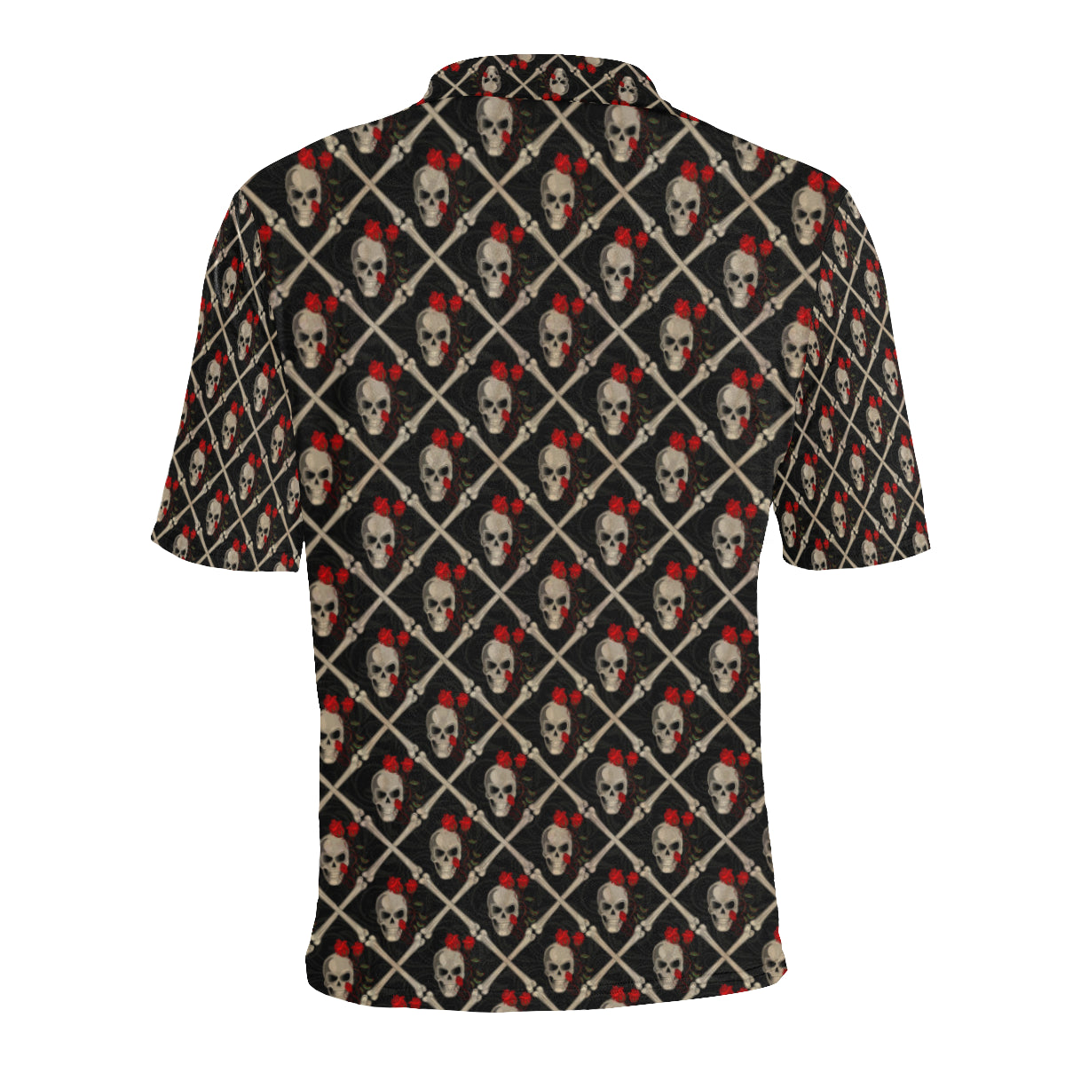 Skull Roses Bone Design Themed Print Men Polo Shirt