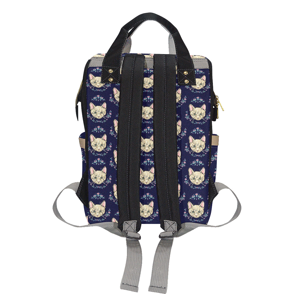 Cat Head with flower Print Pattern Diaper Bag Backpack