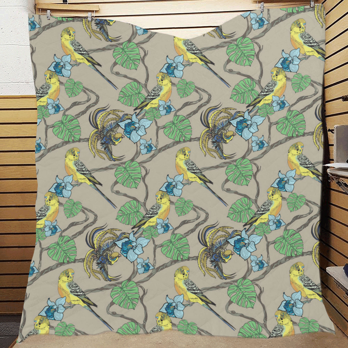 Parakeet Pattern Print Design A02 Premium Quilt