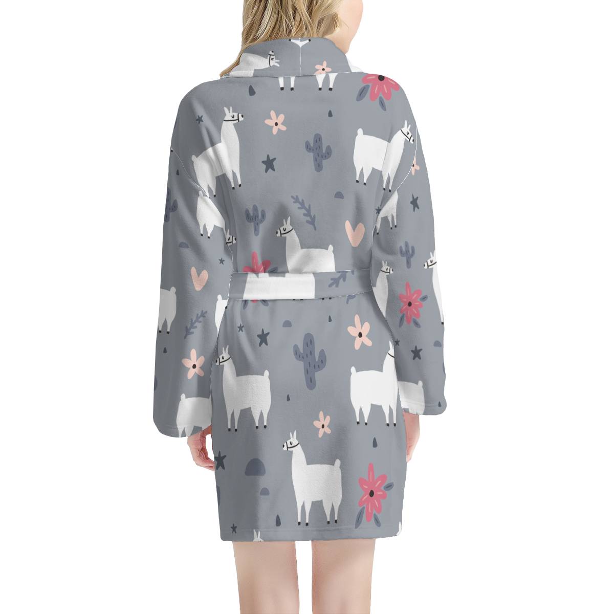 Llama Pattern Print Design 010 Women Bathrobe