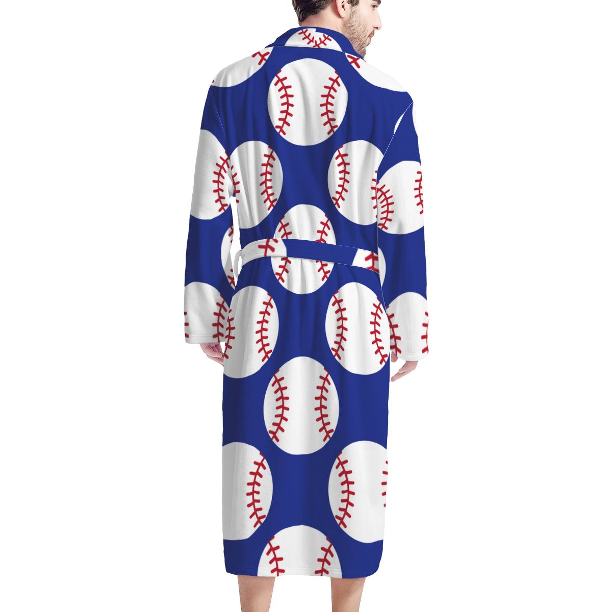 Baseball Blue Background Men Bathrobe