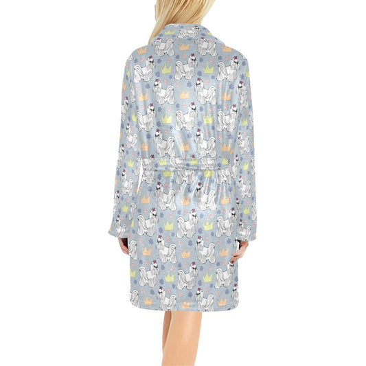 Maltese Pattern Print Design 04 Women's Fleece Robe