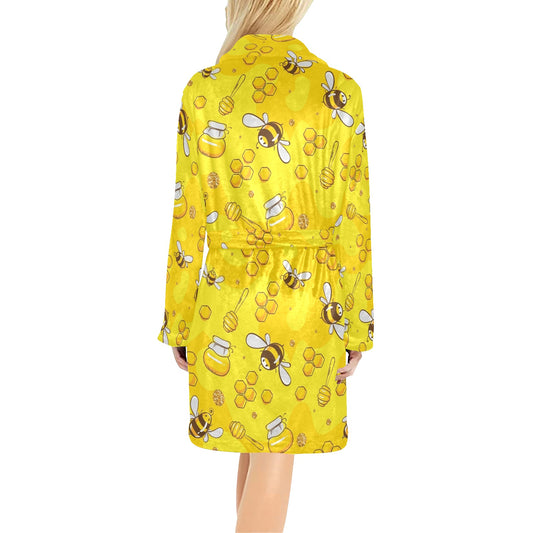 Bee Pattern Print Design BEE01 Women's Fleece Robe