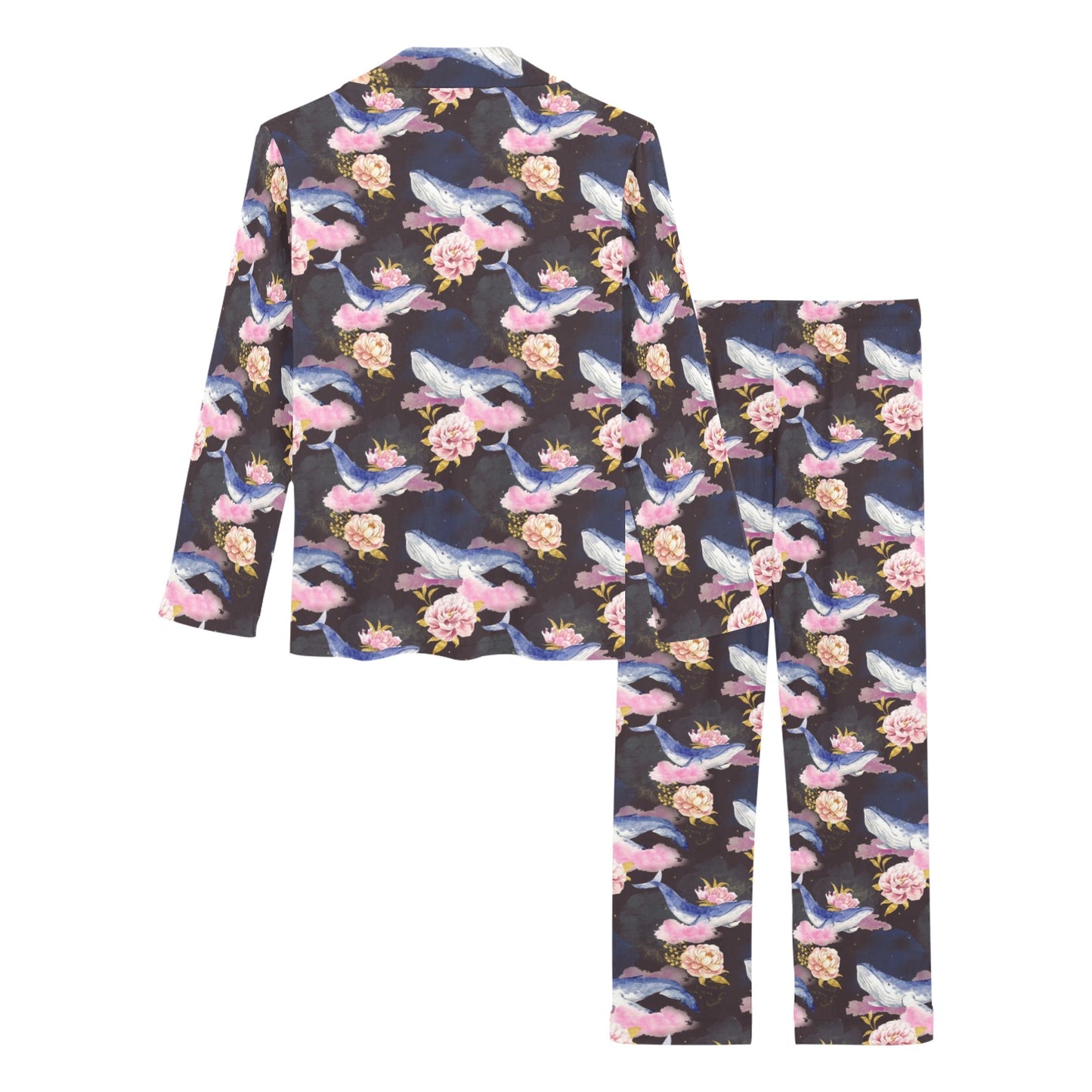 Blue Whale Print Design LKS401 Women's Long Pajama Set