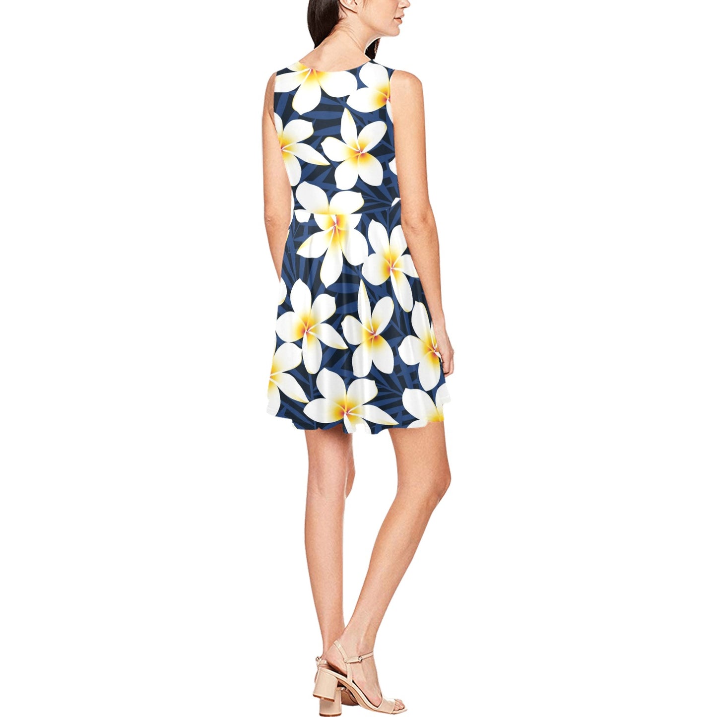Plumeria Pattern Print Design PM026 Sleeveless Dress