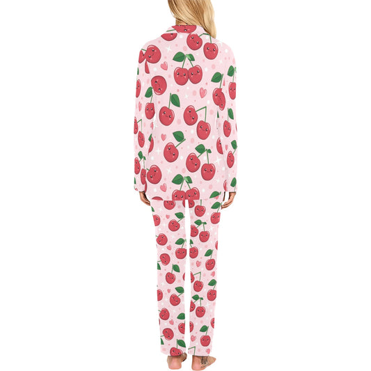 Cherry Pattern Print Design CH02 Women's Long Pajama Set