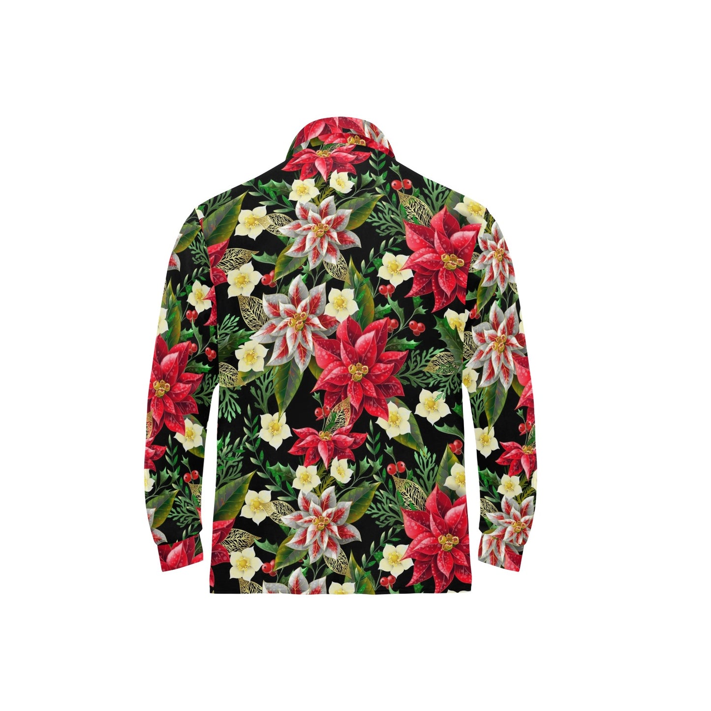 Poinsettia Pattern Print Design POT05 Long Sleeve Polo Shirt For Men's