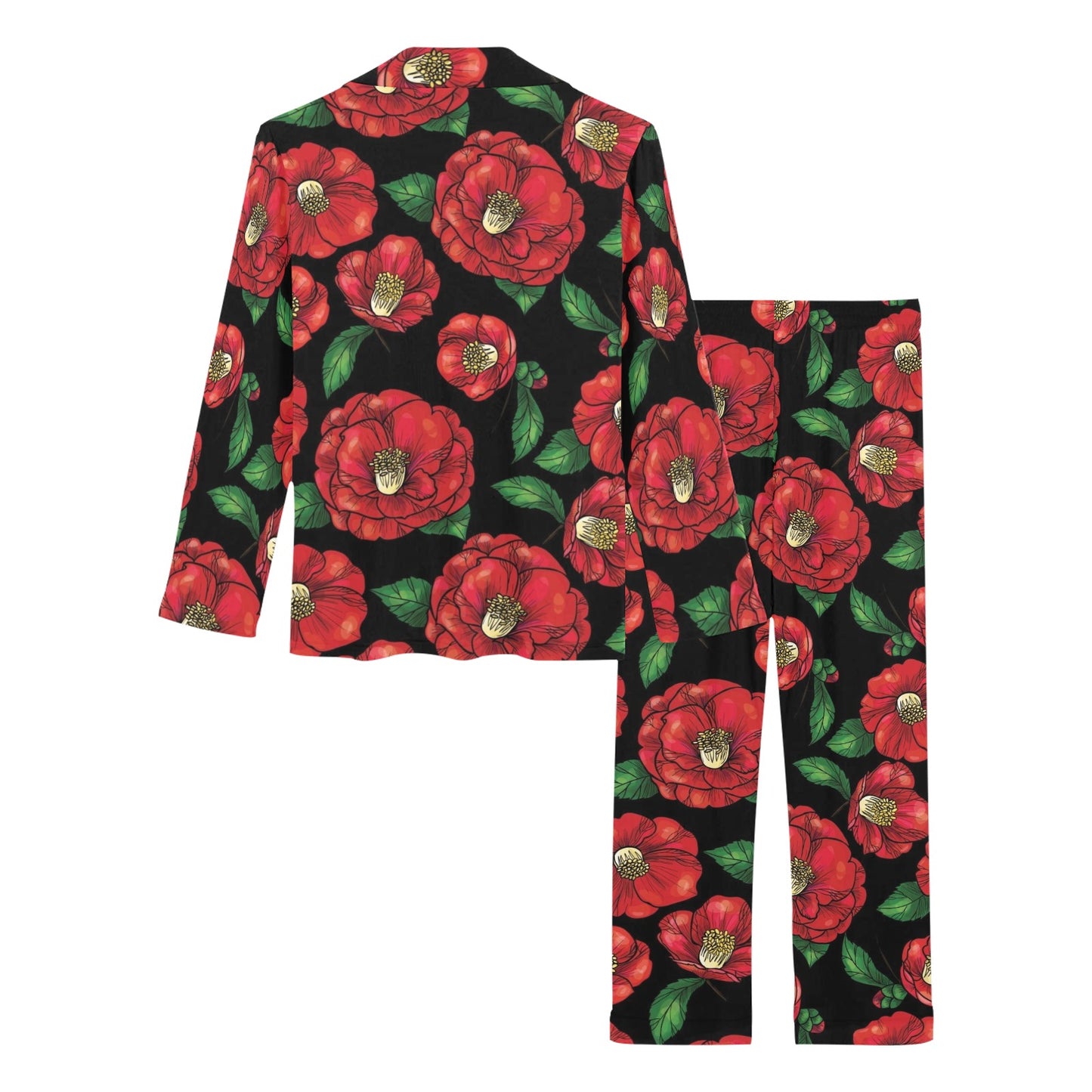 Camellia Pattern Print Design CM07 Women's Long Pajama Set