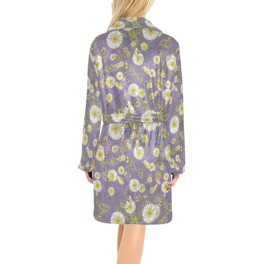 Daisy Pattern Print Design DS011 Women's Fleece Robe