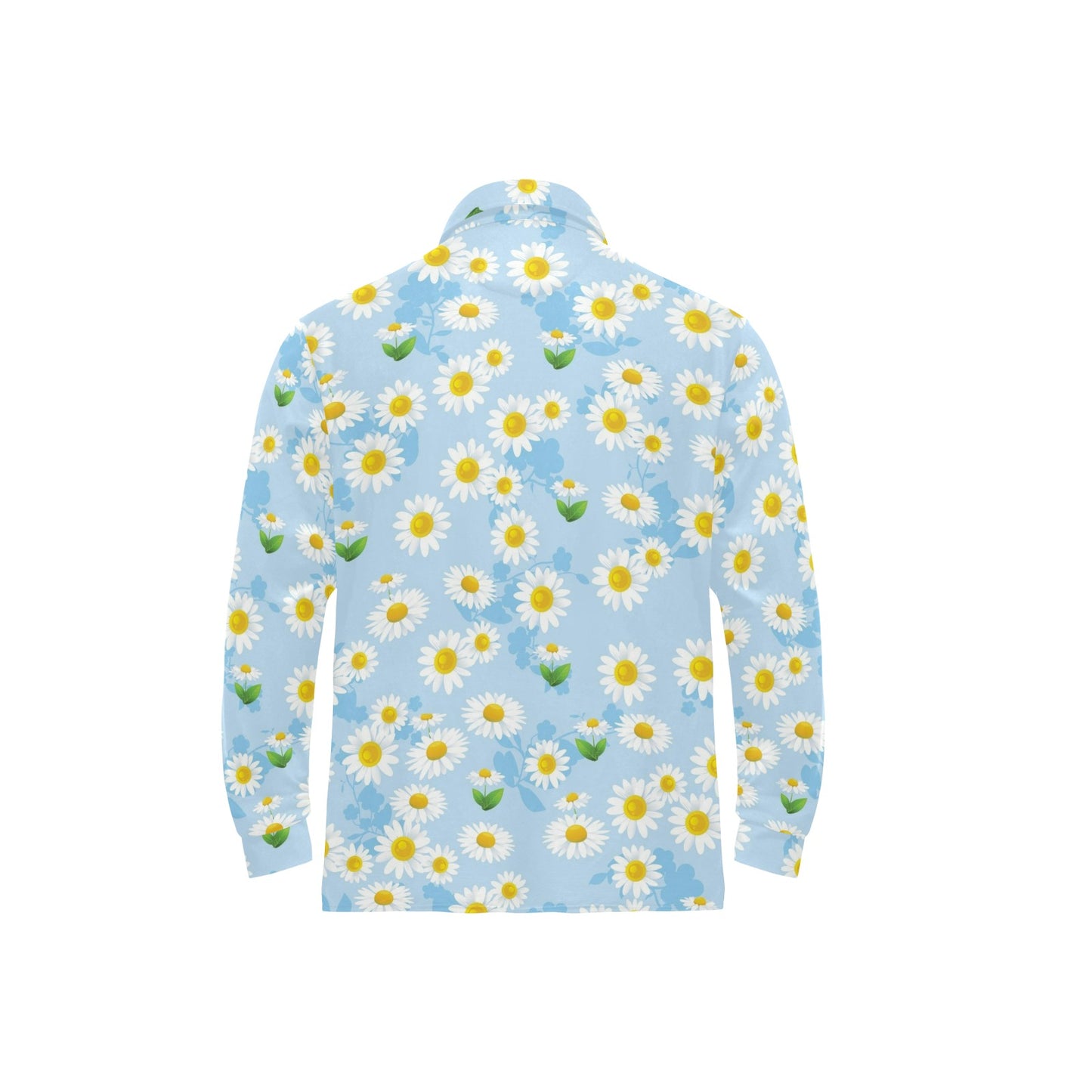 Daisy Pattern Print Design DS010 Long Sleeve Polo Shirt For Men's