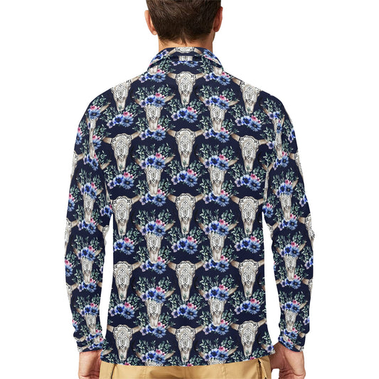 Buffalo Head Print Design LKS402 Long Sleeve Polo Shirt For Men's