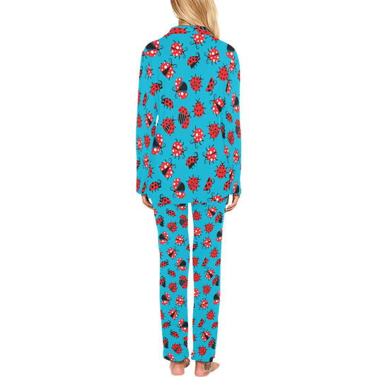 Ladybug Action Print Pattern Women's Long Pajama Set