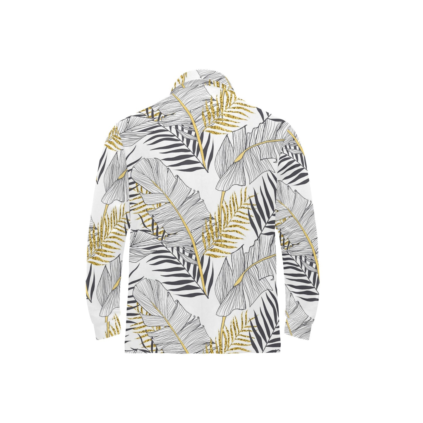 Gold Glitter Tropical Palm Leaves Long Sleeve Polo Shirt For Men's