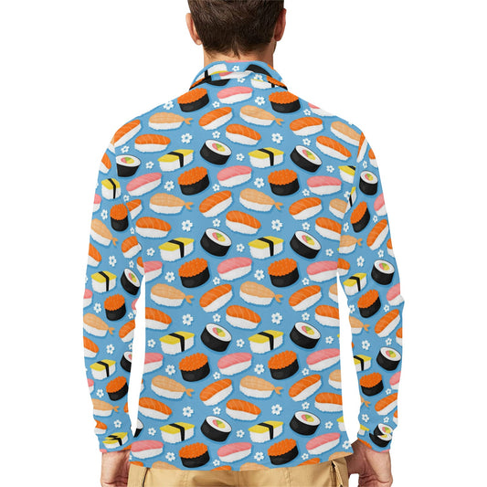Sushi Print Design LKS304 Long Sleeve Polo Shirt For Men's