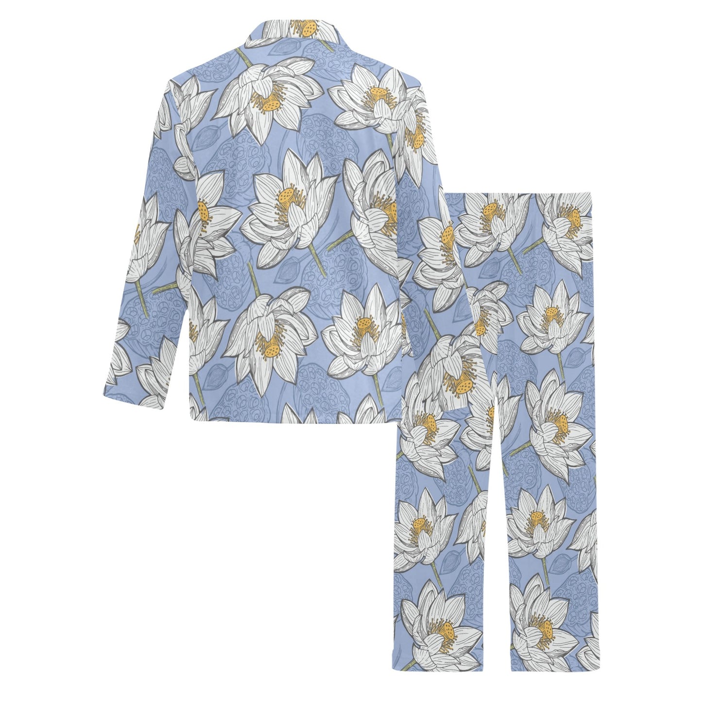 Lotus Pattern Print Design 04 Men's Long Pajama Set