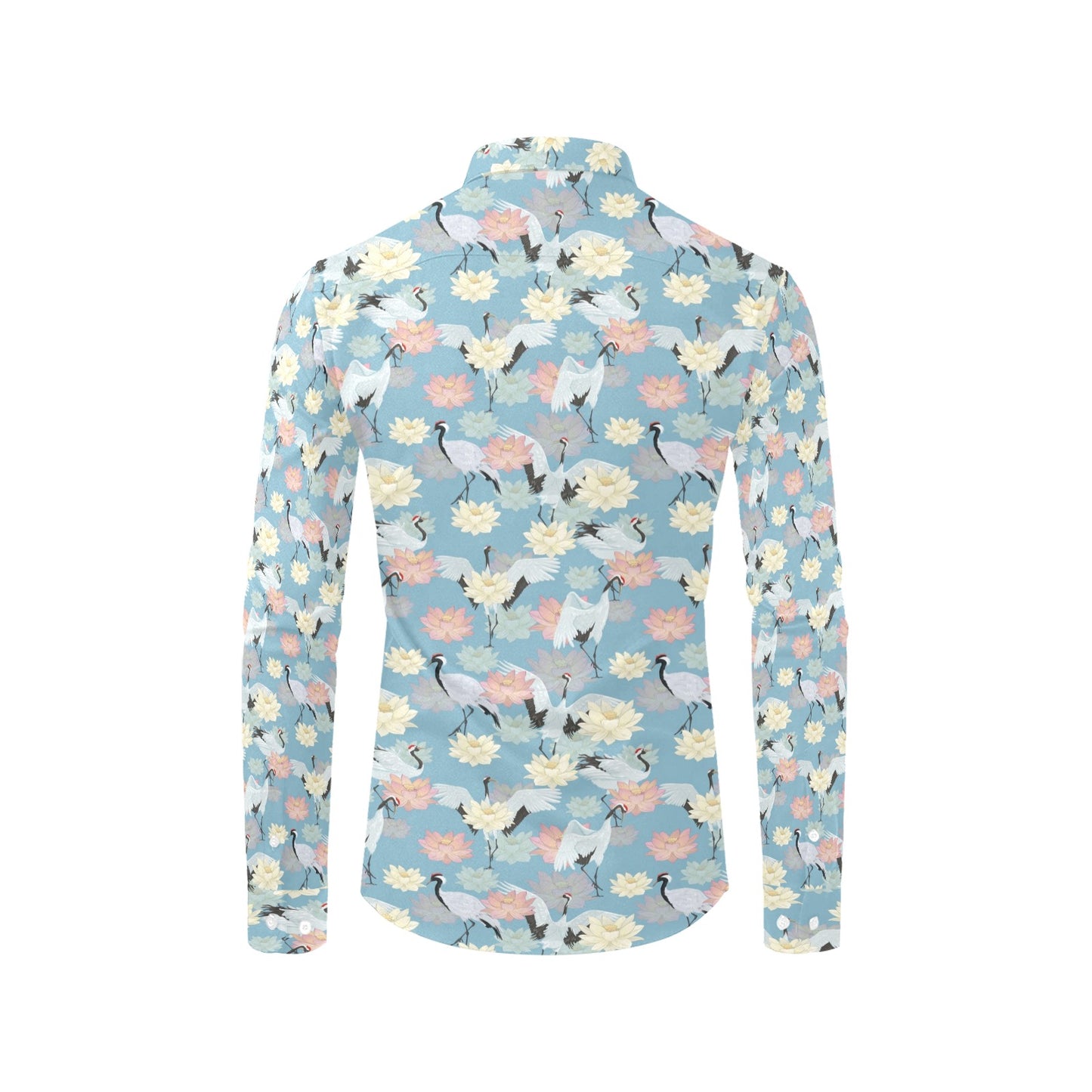 Water Lily Print Design LKS304 Men's Long Sleeve Dress Shirt