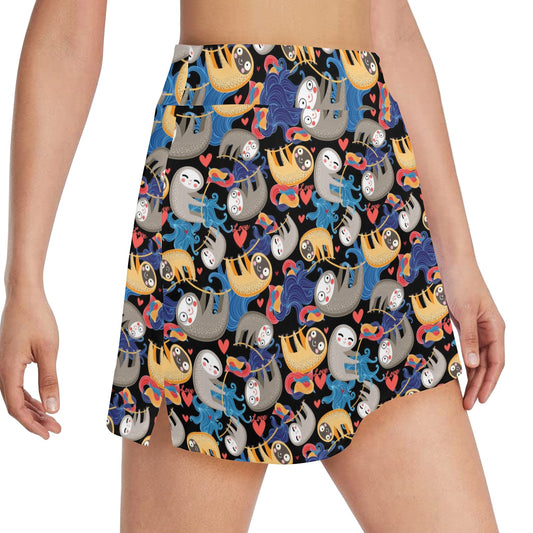 Sloth Cartoon Design Themed Print 17" Golf & Pickleball Skort with Pockets