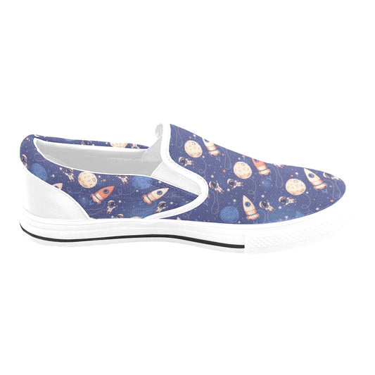 Space Astronaut Rocket Print Design LKS304 White Slip Ons Canvas Women's Shoes