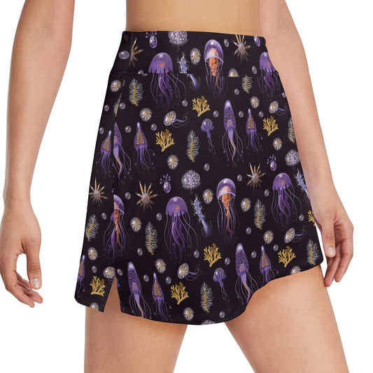 Seaweed With Jelly Fish Print Design LKS305 17" Golf & Pickleball Skort with Pockets