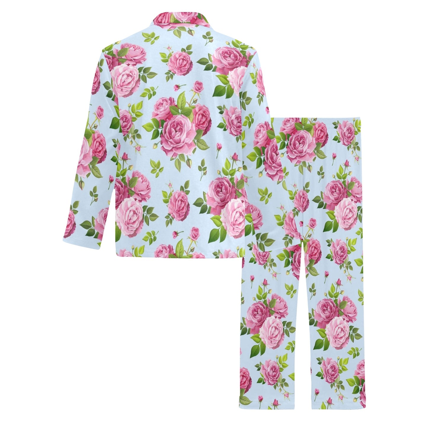 Rose Pink Pattern Print Design RO08 Men's Long Pajama Set