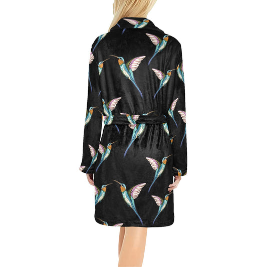 Hummingbird Pattern Print Design 06 Women's Fleece Robe