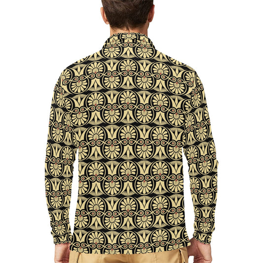 Ancient Greek Print Design LKS3014 Long Sleeve Polo Shirt For Men's
