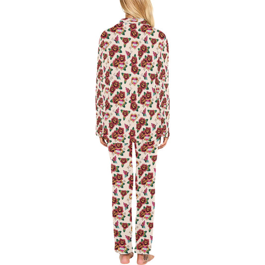 Tattoo Rose Print Design LKS302 Women's Long Pajama Set