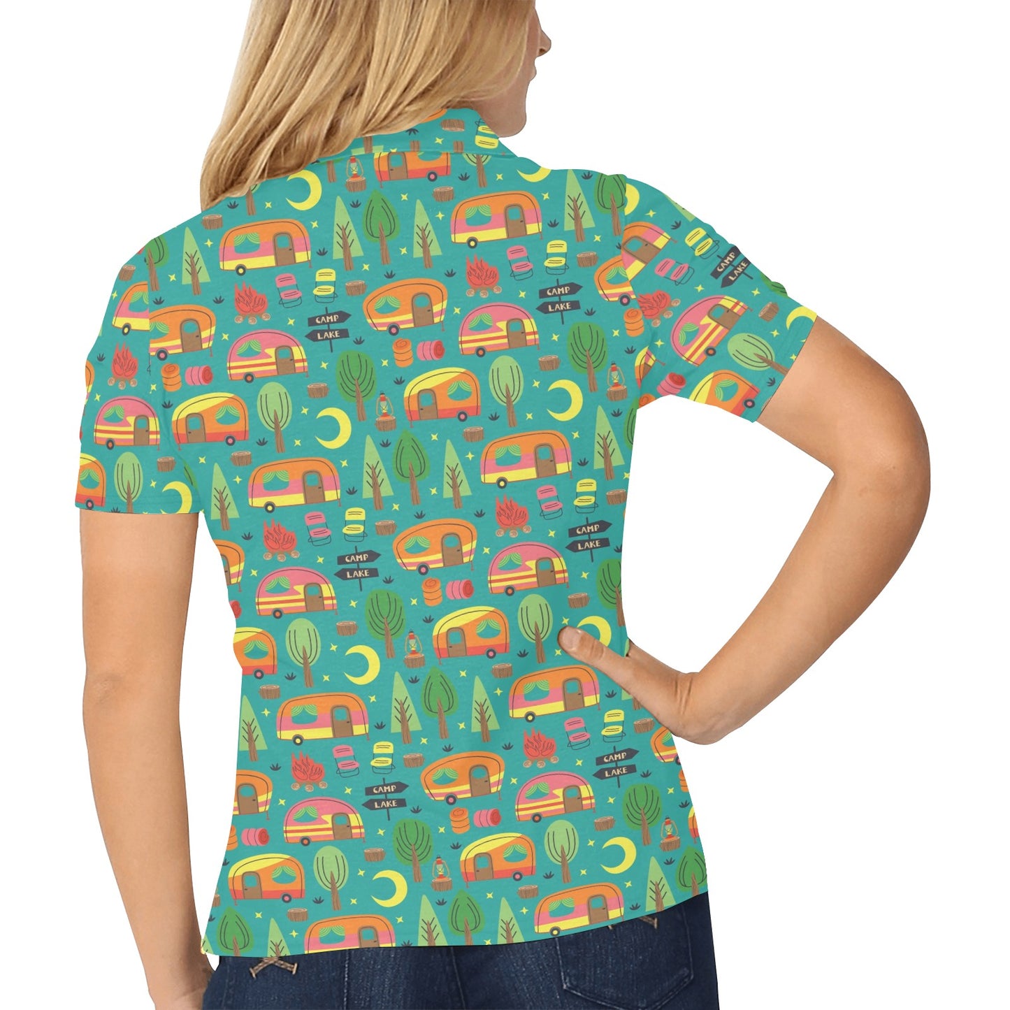 Camping Camper Pattern Print Design 05 Women's Polo Shirt