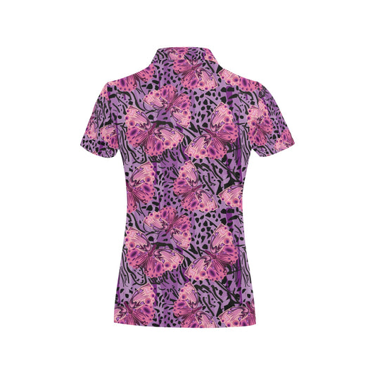 Purple Butterfly Leopard Women's Polo Shirt