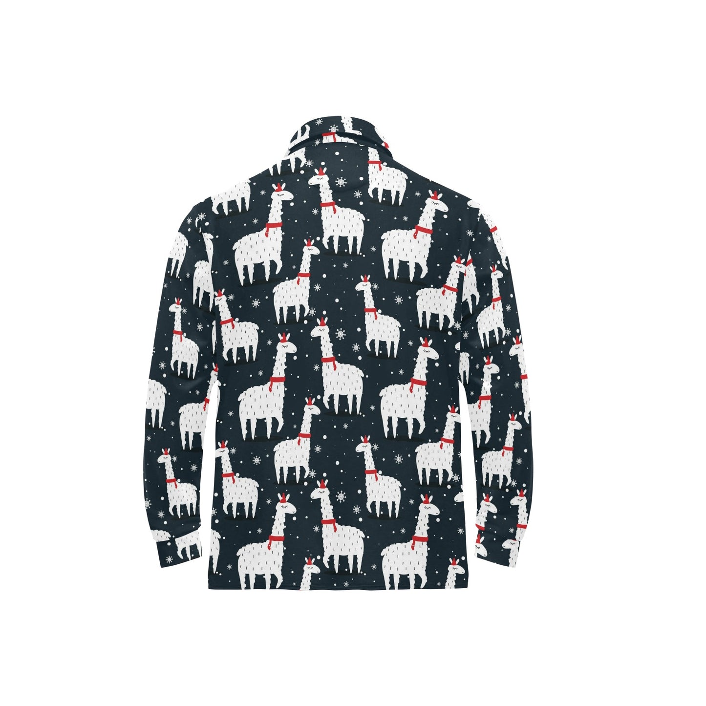 Alpaca Pattern Print Design 04 Long Sleeve Polo Shirt For Men's