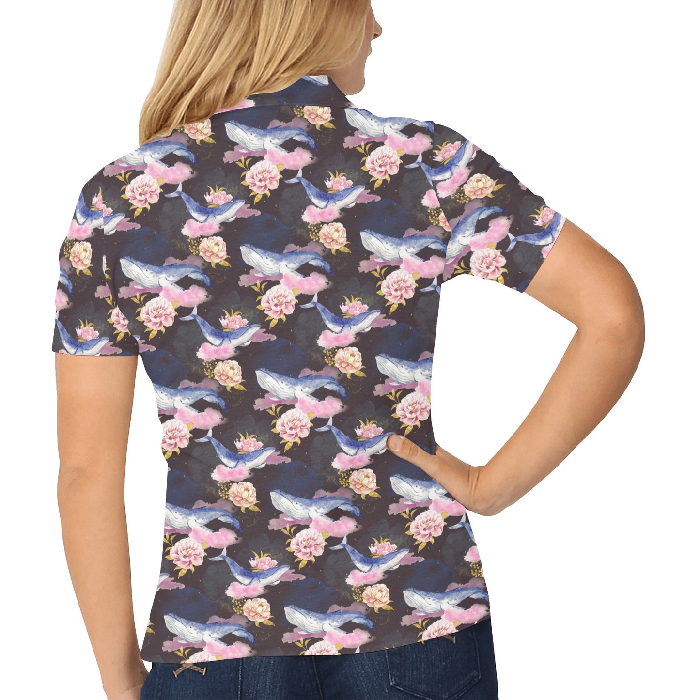 Blue Whale Print Design LKS401 Women's Polo Shirt