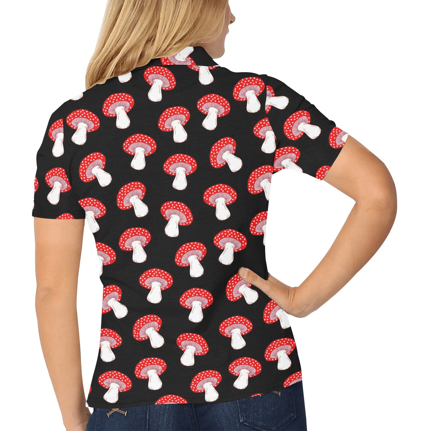 Mushroom Pattern Print Design A02 Women's Polo Shirt