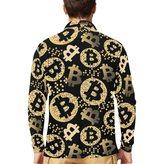 Bitcoin Pattern Print Design DO06 Long Sleeve Polo Shirt For Men's