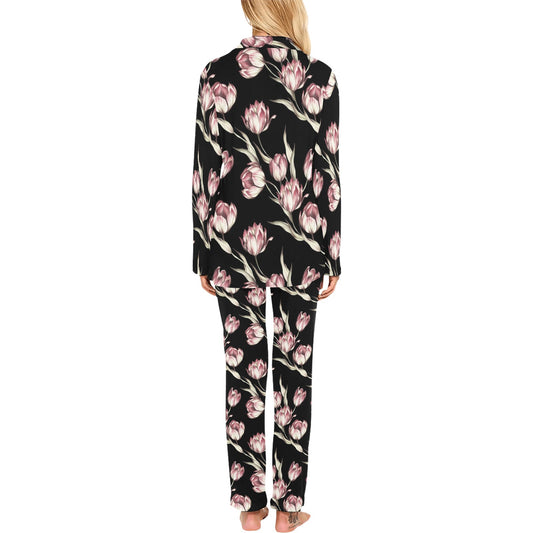 Tulip Pink Pattern Print Design TP02 Women's Long Pajama Set