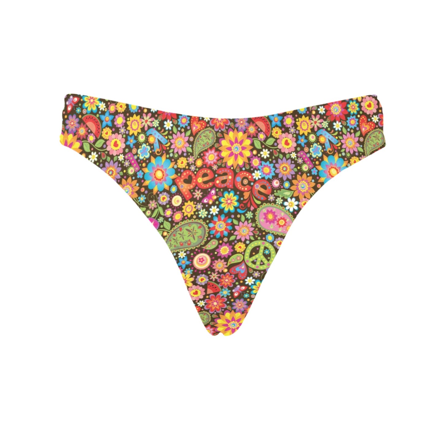Flower Power Peace Paisley Themed Print Women's Thongs