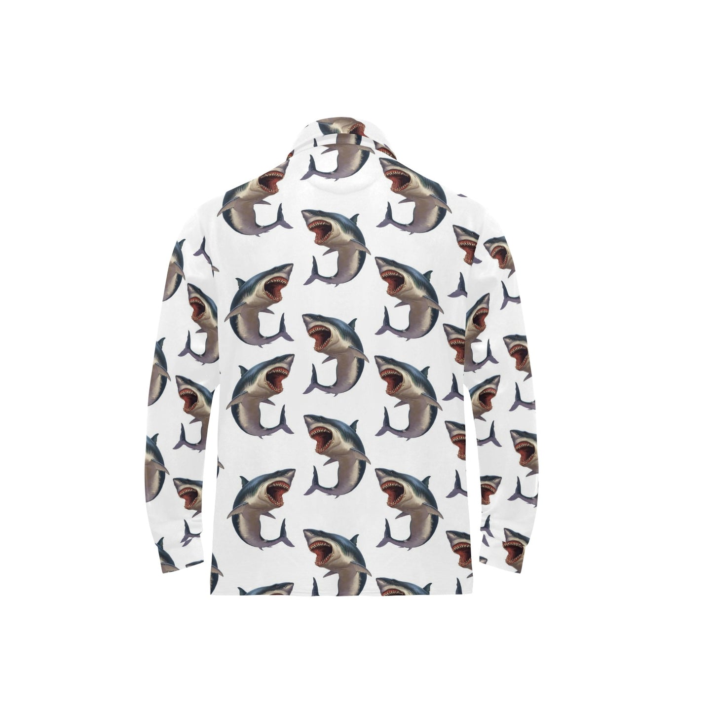 Great White Shark Pattern Print Design 03 Long Sleeve Polo Shirt For Men's